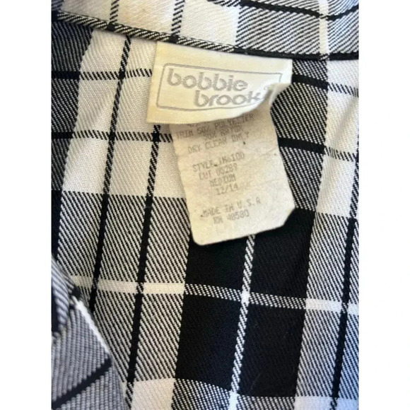 Vintage 90s Bobbie Brooks Light Black Cream Tartan Plaid Oversized Blazer 12/14 - Picture 11 of 11